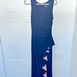 Navy blue B&A floor length dress with light pink satin detail.